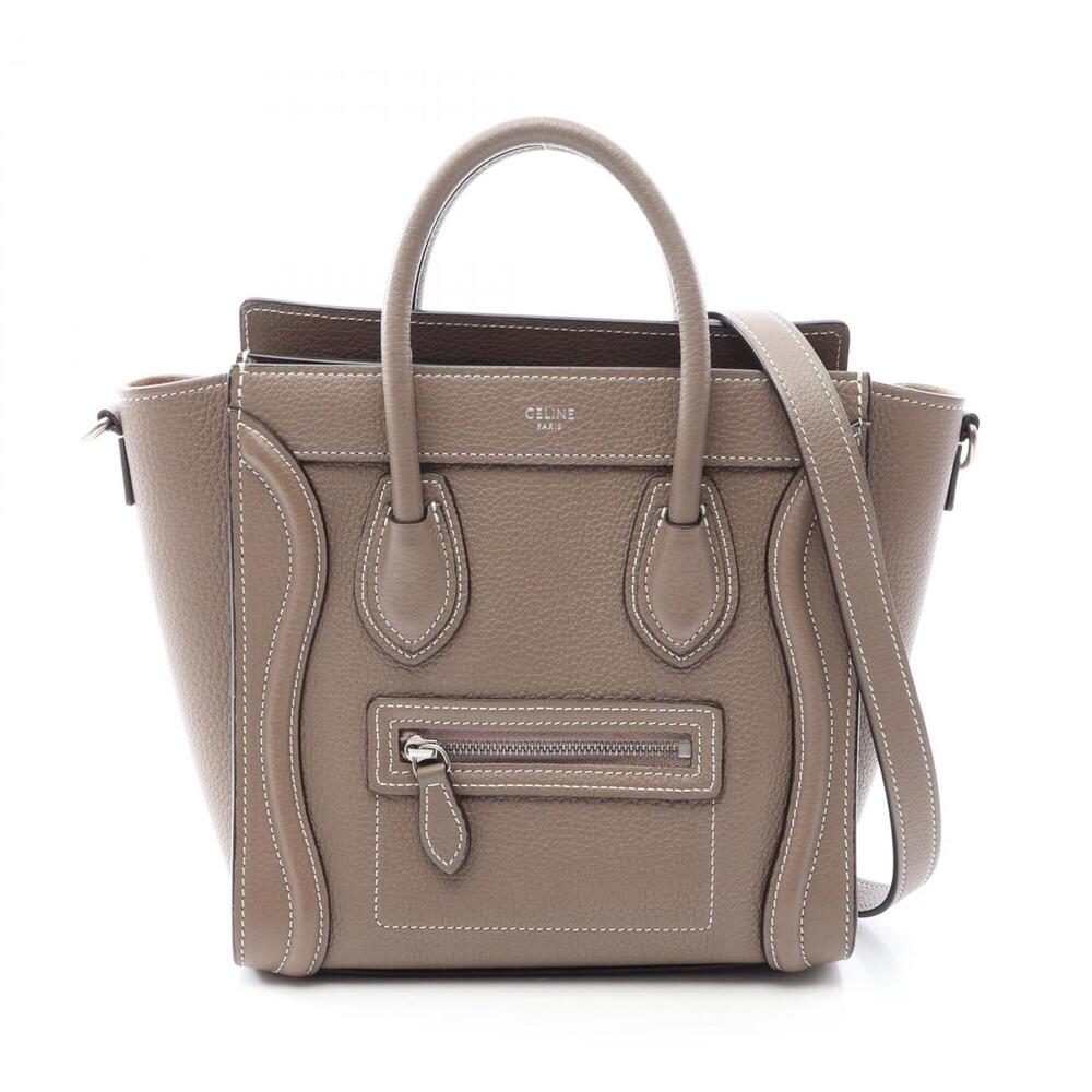 Celine Luggage Nano Shopper 2-Way Handbag, Leather, Women's, Gray